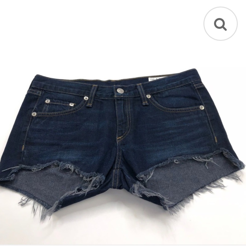 rag & bone Dark Blue Frayed Jean Shorts